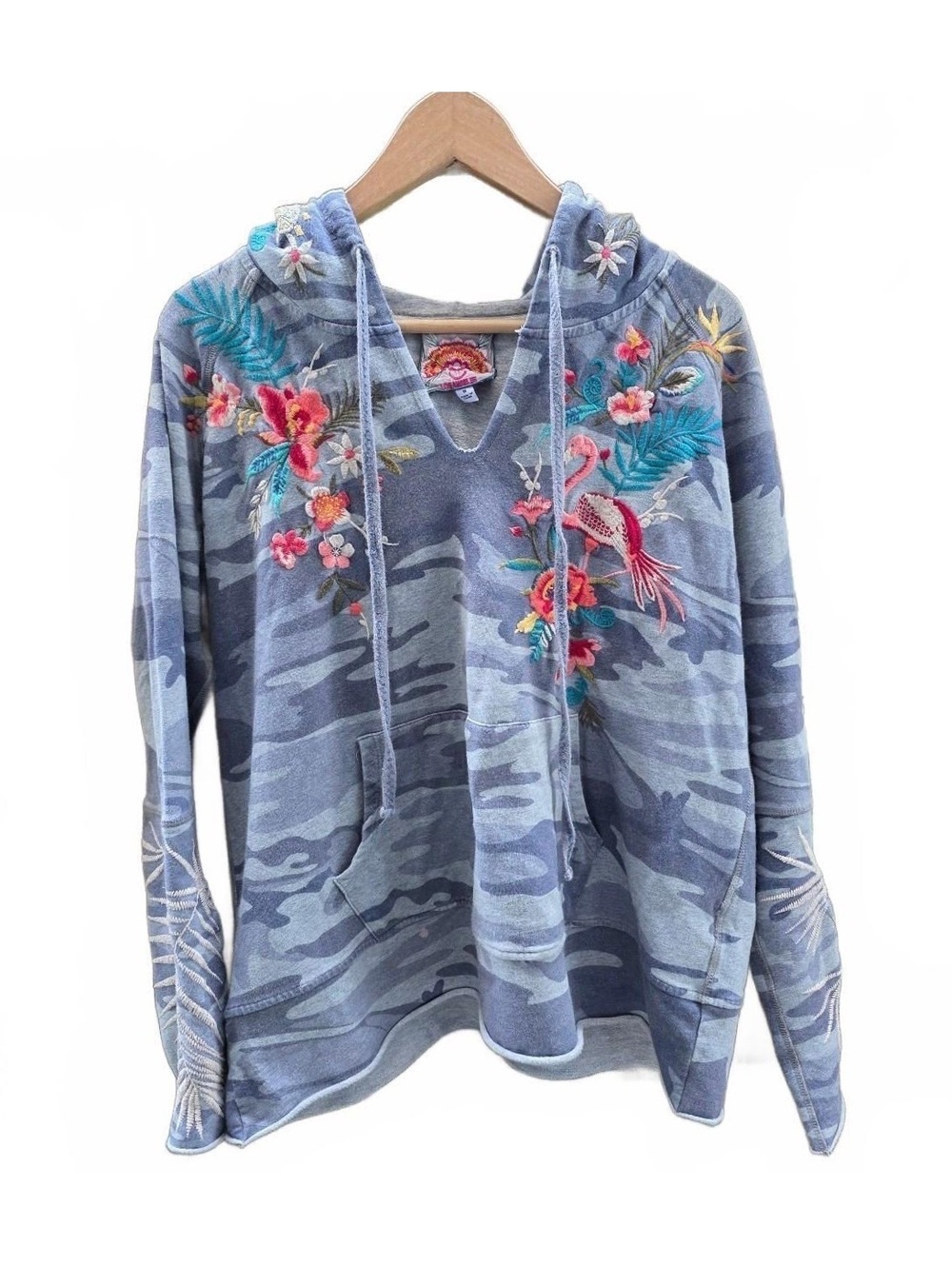 Johnny Was Nohea Indigo Camo Embroidered Boho Hoodie Size M - Read Flaws